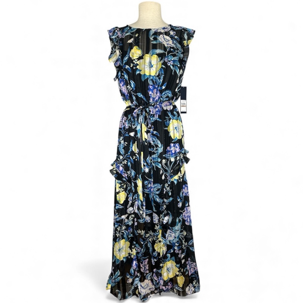 RACHEL Rachel Roy Black Floral Maxi Dress with Yellow and Blue Flowers